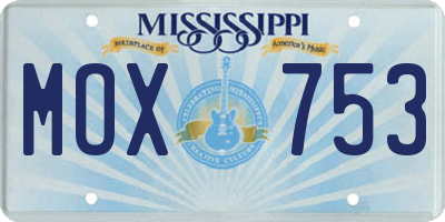 MS license plate MOX753