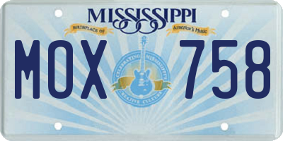 MS license plate MOX758