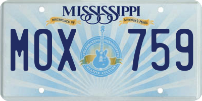 MS license plate MOX759