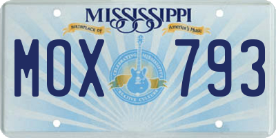 MS license plate MOX793