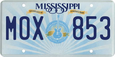 MS license plate MOX853
