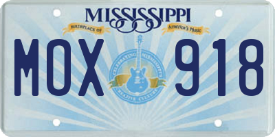 MS license plate MOX918