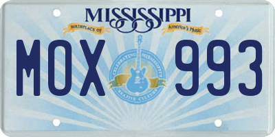MS license plate MOX993