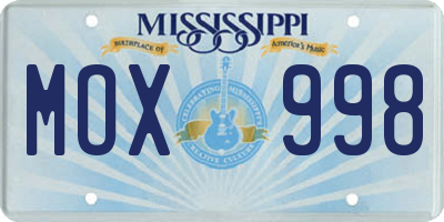 MS license plate MOX998