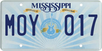 MS license plate MOY017