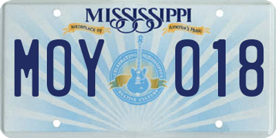 MS license plate MOY018