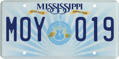 MS license plate MOY019