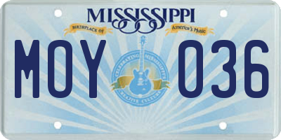 MS license plate MOY036