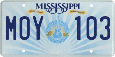 MS license plate MOY103