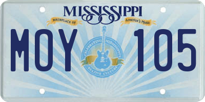 MS license plate MOY105