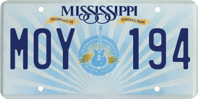 MS license plate MOY194