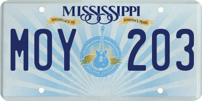 MS license plate MOY203