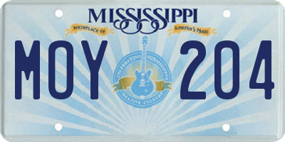 MS license plate MOY204