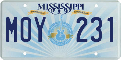 MS license plate MOY231