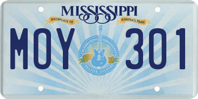 MS license plate MOY301