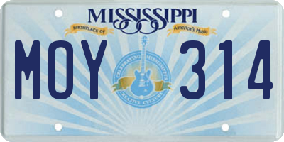 MS license plate MOY314
