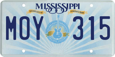 MS license plate MOY315