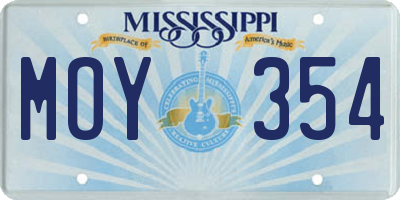 MS license plate MOY354