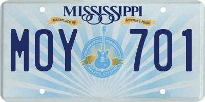 MS license plate MOY701