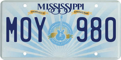 MS license plate MOY980