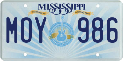 MS license plate MOY986