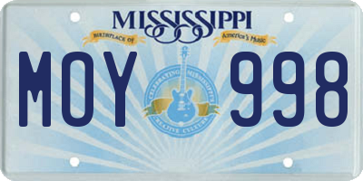 MS license plate MOY998