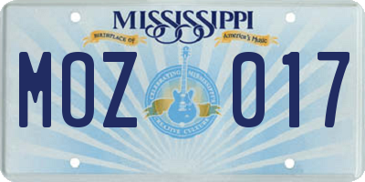 MS license plate MOZ017