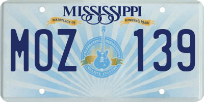 MS license plate MOZ139