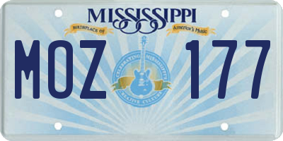MS license plate MOZ177