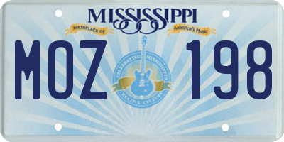 MS license plate MOZ198