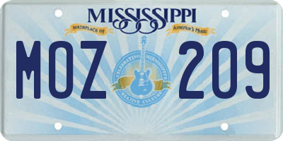 MS license plate MOZ209