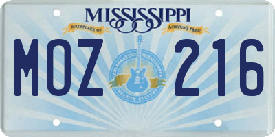MS license plate MOZ216