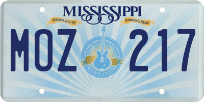 MS license plate MOZ217