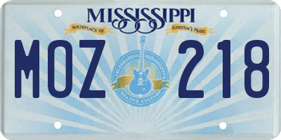 MS license plate MOZ218
