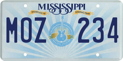 MS license plate MOZ234