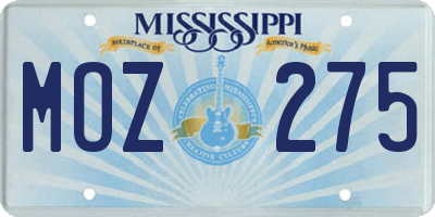 MS license plate MOZ275
