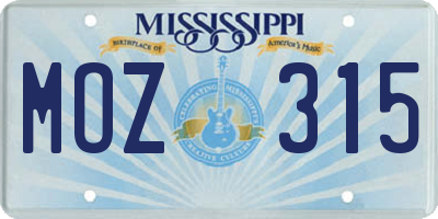 MS license plate MOZ315