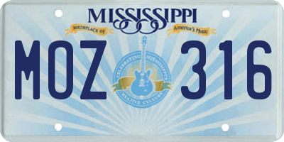 MS license plate MOZ316