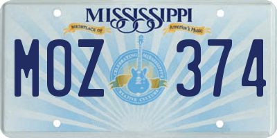 MS license plate MOZ374
