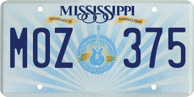 MS license plate MOZ375