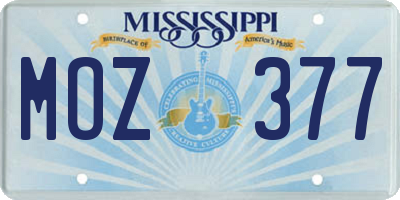 MS license plate MOZ377