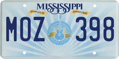 MS license plate MOZ398