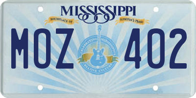 MS license plate MOZ402