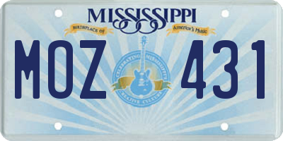 MS license plate MOZ431