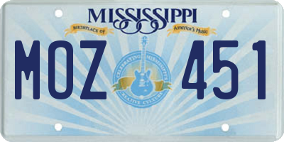 MS license plate MOZ451