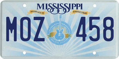MS license plate MOZ458