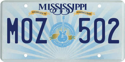 MS license plate MOZ502