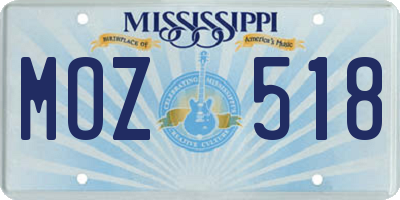 MS license plate MOZ518