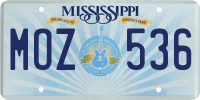 MS license plate MOZ536