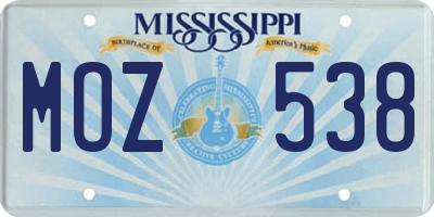 MS license plate MOZ538